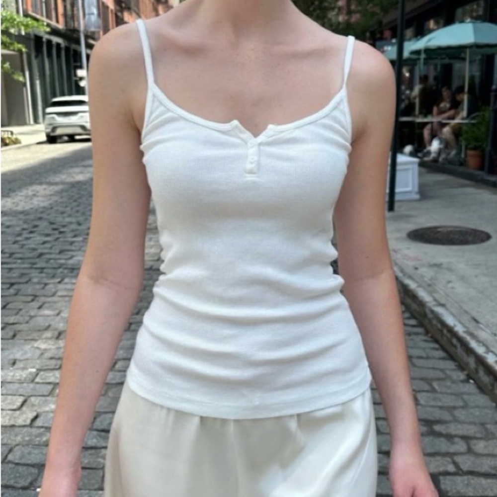 Brandy Melville White Ribbed Button Front Cami Tank XS/S